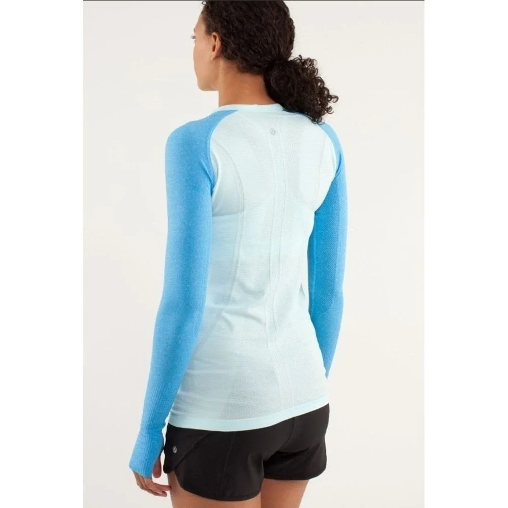 Lululemon 6 Run: Swiftly Tech Long Sleeve Blue  Shirt Reflective W3037S